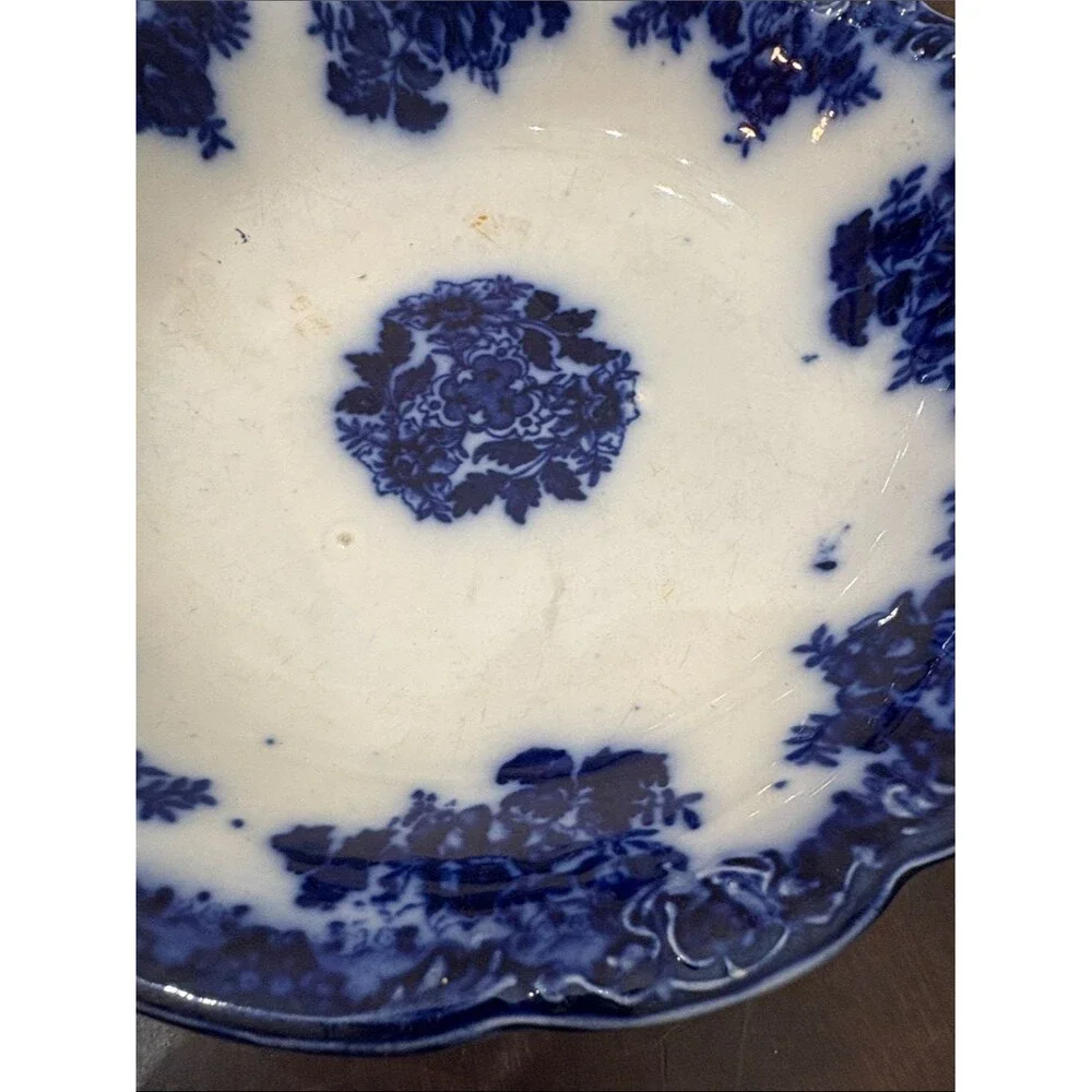 Antique Wood & Sons Royal Semi Porcelain Flow Blue Floral Bowl England